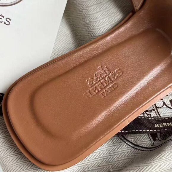 Hermes Brown Leather Slide Sandals - Picture 3 of 5